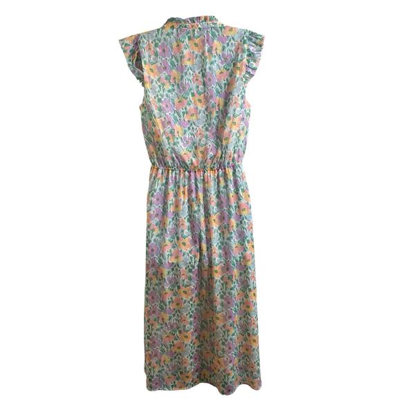 Banana Republic Women's Floral Ruffle Midi Dress Size M Demure Feminine Fairy - Picture 2 of 10